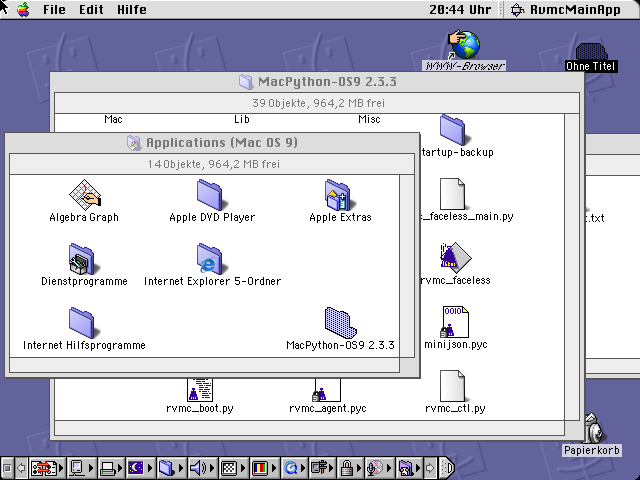 An in-guest agent present on a period system — the assistant can act from inside even a 2001-era machine, over a channel the artwork can never reach.